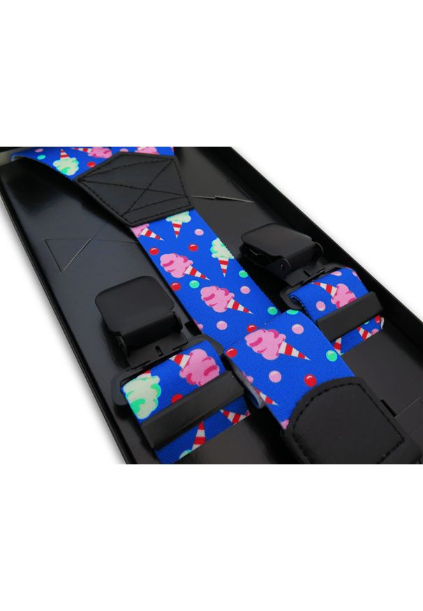 Modini - Niebieskie szelki we wzór - wata cukrowa, lody SZ159. Kolor: niebieski. Materiał: skóra, guma