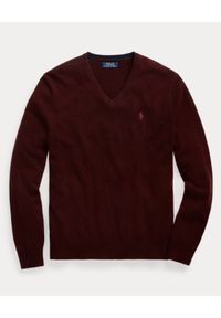 Ralph Lauren - RALPH LAUREN - Bordowy sweter z haftowanym logo. Typ kołnierza: polo. Kolor: czerwony. Materiał: wełna. Długość: długie. Wzór: haft. Styl: klasyczny #3