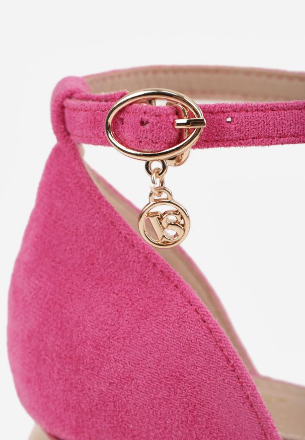 Born2be - Fuksjowe Czółenka Vices na Geometrycznym Obcasie ze Skórzaną Wkładką i Metaliczną Wstawką Florori. Okazja: na spotkanie biznesowe, na imprezę. Zapięcie: sprzączka. Kolor: różowy. Materiał: skóra. Wzór: geometria. Obcas: na obcasie. Styl: elegancki, biznesowy, klasyczny, wizytowy. Wysokość obcasa: średni