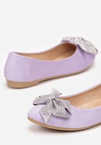 Born2be - Fioletowe Balerinki z Kokardką Zdobioną Cyrkoniami Shilliom. Kolor: fioletowy. Wzór: aplikacja #3