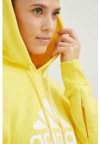 adidas Performance bluza bawełniana damska kolor żółty z kapturem z nadrukiem. Typ kołnierza: kaptur. Kolor: żółty. Materiał: bawełna. Wzór: nadruk #5