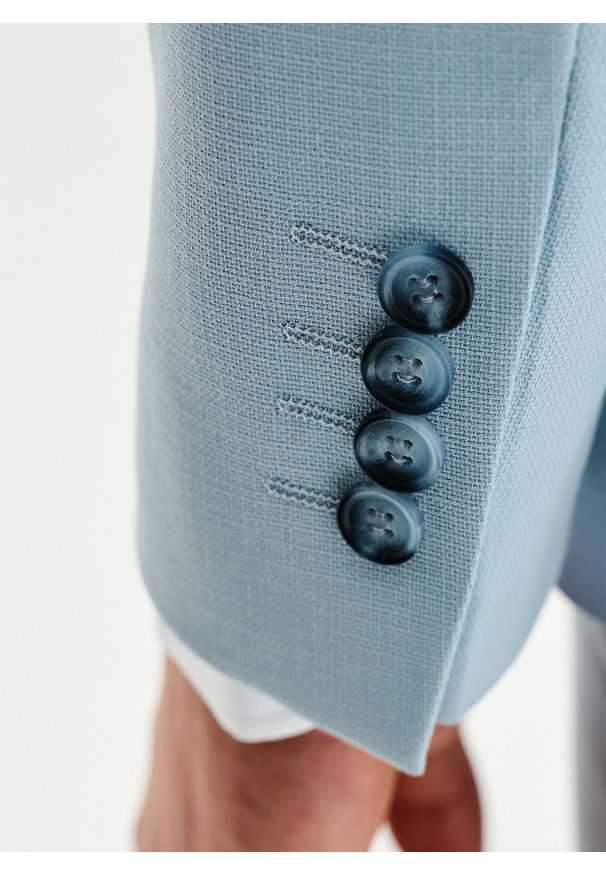 Pako Lorente - PAKO LORENTE - Błękitna marynarka garniturowa. Kolor: niebieski. Materiał: wiskoza, elastan, bawełna. Wzór: gładki