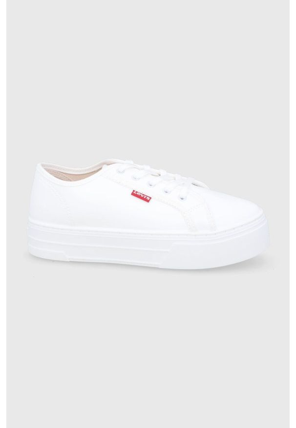 Levi's® - Levi's Buty kolor biały na platformie. Okazja: na spotkanie biznesowe. Nosek buta: okrągły. Zapięcie: sznurówki. Kolor: biały. Materiał: guma. Obcas: na platformie