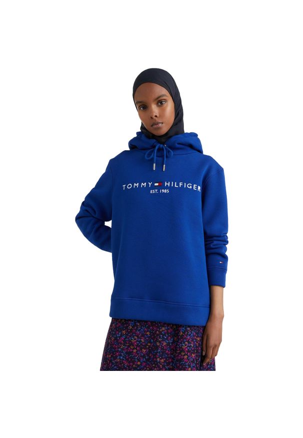 TOMMY HILFIGER - Bluza z kapturem damskie Tommy Hilfiger Fleece Logo Hoody. Typ kołnierza: kaptur. Kolor: niebieski. Materiał: bawełna, materiał