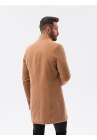 Ombre Clothing - Płaszcz męski z asymetrycznym zapięciem - camel V4 C501 - L. Materiał: poliester #7