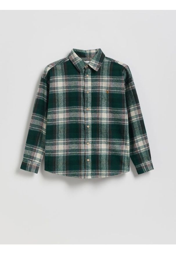 Reserved - Bawełniana koszula w kratę - zielony. Kolor: zielony. Materiał: bawełna