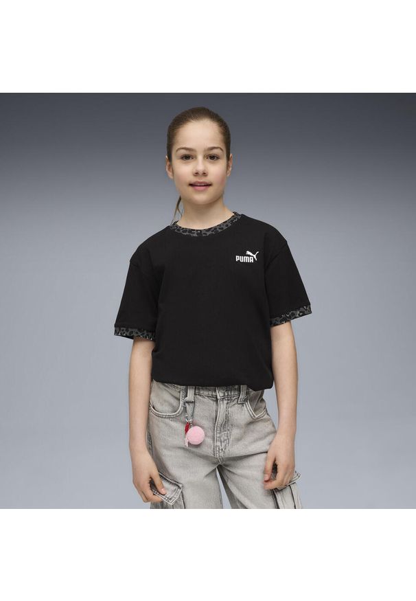 Puma - Młodzieżowa koszulka Essentials ze zwierzęcym wzorem o luźnym kroju PUMA Black. Kolor: czarny. Wzór: motyw zwierzęcy. Sport: joga i pilates