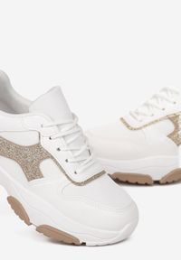 Renee - Białe Sneakersy na Grubej Podeszwie z Brokatowymi Wstawkami Adilah. Kolor: biały #3