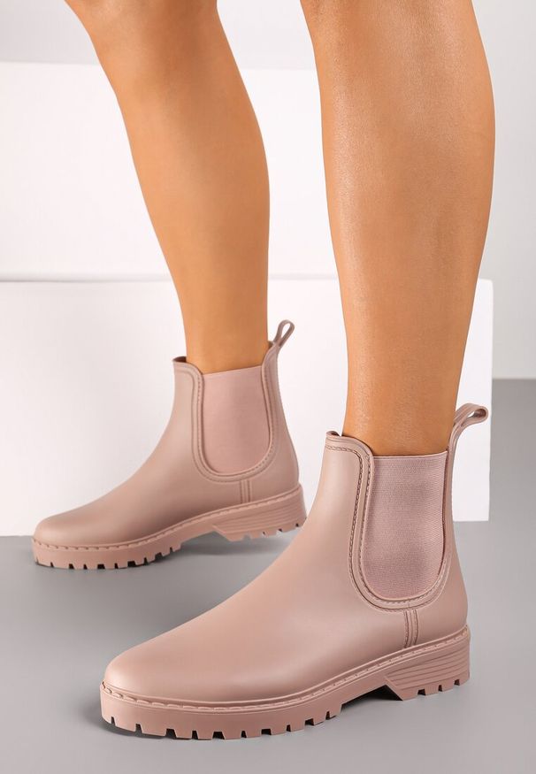 Born2be - Różowe Płaskie Kalosze w Stylu Sztybletów Irinelle. Okazja: na co dzień. Kolor: różowy. Materiał: jeans, skóra. Styl: casual, elegancki, klasyczny