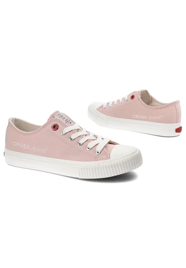Różowe Trampki Cross Jeans Damskie Modne Obuwie. Okazja: na uczelnię. Kolor: różowy. Materiał: materiał. Szerokość cholewki: normalna. Wzór: napisy, aplikacja, gładki. Styl: sportowy