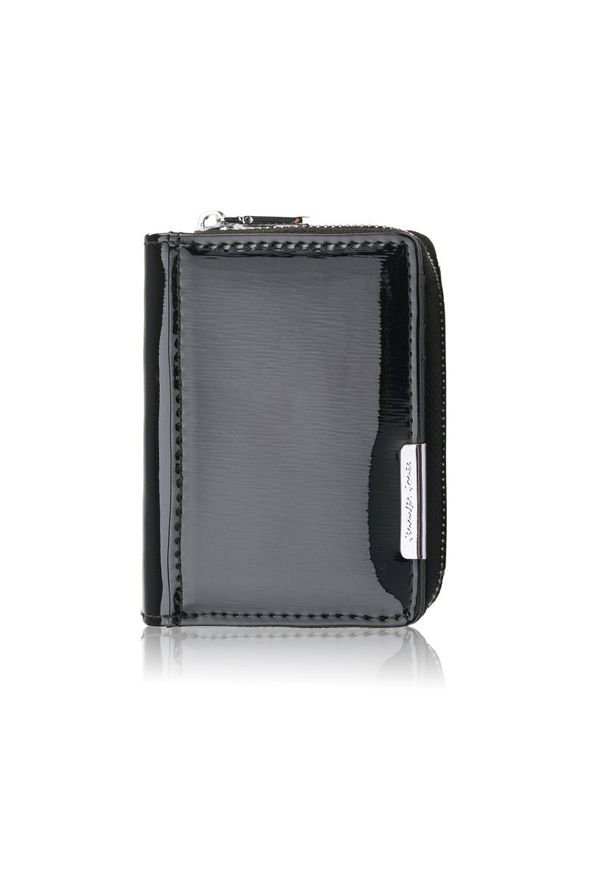 PAOLO PERUZZI - Portfel damski skórzany mini czarny skóra naturalna lakierowana SP-18-BL. Kolor: czarny. Materiał: skóra