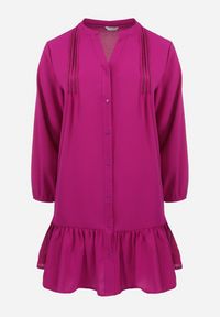 Born2be - Fioletowa Koszulowa Sukienka Mini z Falbanką Brindel. Kolor: fioletowy. Typ sukienki: koszulowe. Długość: mini #2