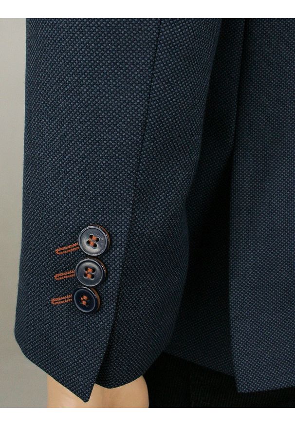 Oryginalna Marynarka, Taliowana, 2 Guziki, Brązowa Nić - Casino, Męska. Kolor: niebieski. Materiał: wiskoza, wełna, poliester