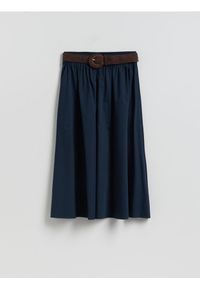 Reserved - Bawełniana spódnica z paskiem - granatowy. Kolor: niebieski. Materiał: bawełna #1