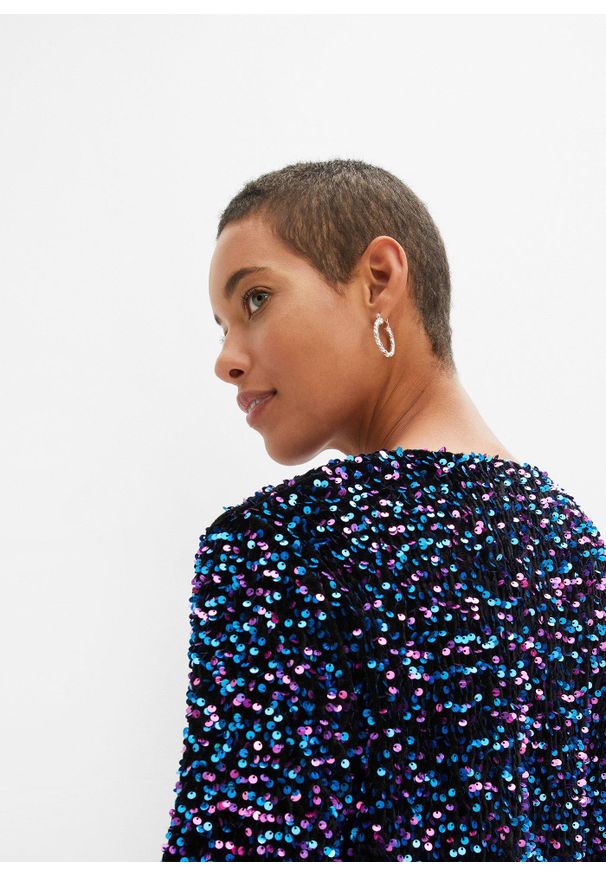 bonprix - Bluzka z cekinami. Kolor: czarny. Wzór: kolorowy