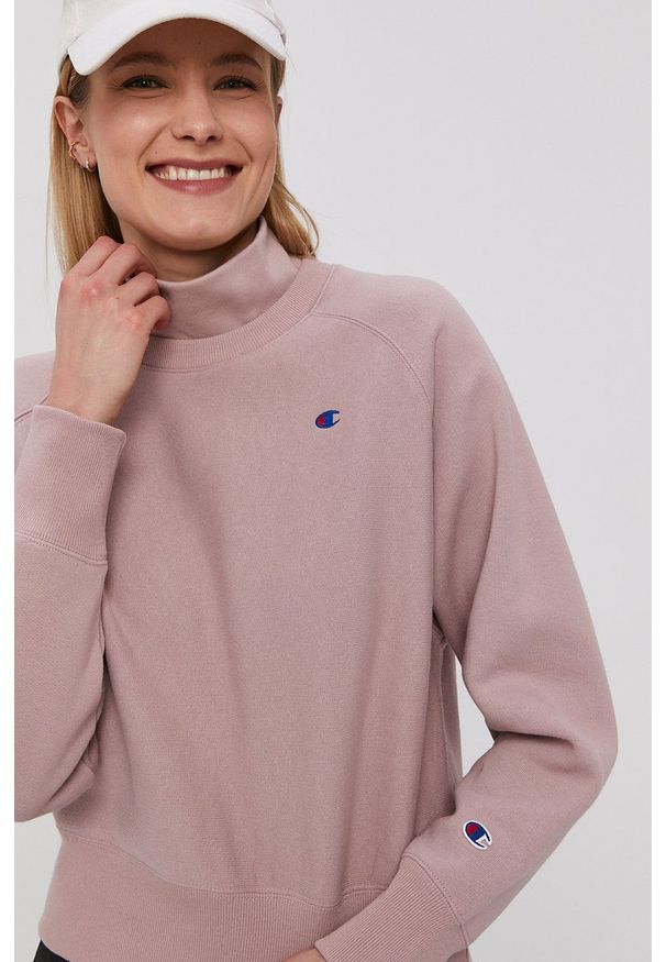 Champion - Bluza. Kolor: różowy. Materiał: dzianina. Długość rękawa: długi rękaw. Długość: długie