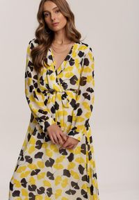 Renee - Żółto-Czarna Sukienka Guinerinias. Kolor: żółty. Materiał: materiał. Typ sukienki: kopertowe. Długość: maxi #3