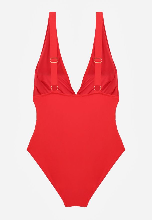 Born2be - Czerwony Jednoczęściowy Strój Kąpielowy z Marszczeniem i Imitacją Paska z Klamrą Tinryss. Kolekcja: plus size. Kolor: czerwony. Długość: długie