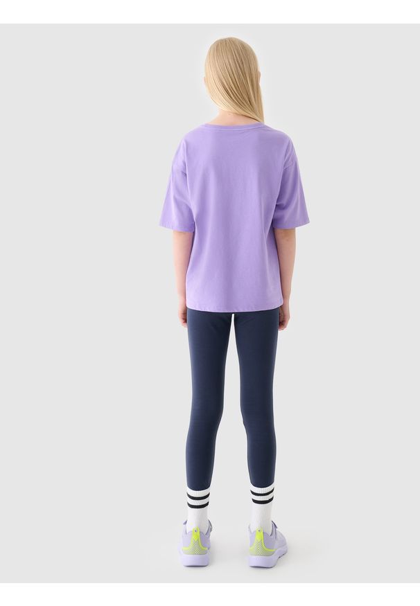 4f - 4F Legginsy dzianinowe dziewczęce - granatowe 152 (11-12 lat). Okazja: na co dzień. Stan: podwyższony. Kolor: niebieski. Materiał: dzianina. Wzór: jednolity, gładki, ze splotem. Sezon: lato. Styl: casual, sportowy