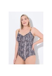 ULLA POPKEN - Damski Strój kąpielowy kolce miękkie miseczki koraliki dekoracyjne. Kolekcja: plus size. Kolor: czarny. Materiał: poliester, elastan, poliamid, materiał