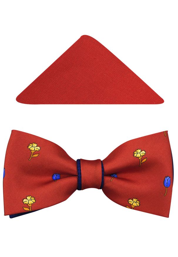 Modini - Czerwono-granatowa muszka w kwiatki A129. Kolor: wielokolorowy, czerwony, niebieski. Materiał: poliester, tkanina. Wzór: kwiaty. Styl: elegancki