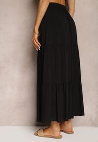 Renee - Czarna Wiskozowa Spódnica High Waist z Gumką w Talii i Falbanką Christiara. Stan: podwyższony. Kolor: czarny. Materiał: wiskoza. Sezon: lato #5