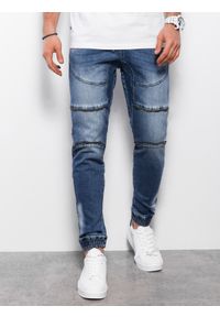 Ombre Clothing - Spodnie męskie marmurkowe JOGGERY z ozdobnymi przeszyciami - niebieskie V3 OM-PADJ-0111 - XL. Kolor: niebieski. Materiał: jeans, bawełna, elastan #3