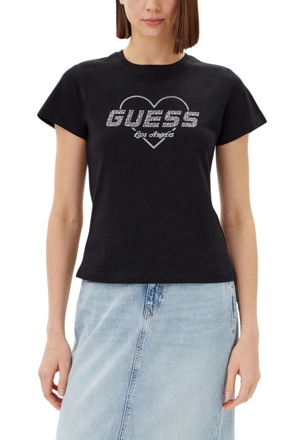 Guess - GUESS Czarny damski t-shirt Narciso. Kolor: czarny