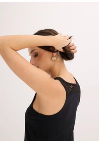 bonprix - Bawełniany tank top. Kolor: czarny. Materiał: bawełna, koronka. Wzór: koronka. Styl: klasyczny #3