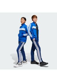 Adidas - Dres Seasonal Essentials Tiberio 3-Stripes Tricot Kids. Okazja: na uczelnię. Kolor: niebieski, wielokolorowy, biały. Materiał: dresówka. Styl: młodzieżowy, sportowy #1