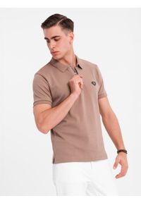 Ombre Clothing - Koszulka męska polo z dekoltem na zamek - jasnobrązowa V3 - Rozmiar: XXL. Okazja: na co dzień. Typ kołnierza: polo. Kolor: brązowy. Materiał: bawełna, elastan, dzianina. Styl: sportowy, casual, elegancki #7