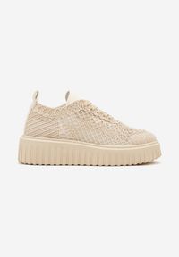 Born2be - Beżowe Ażurowe Sneakersy Vices na Grubej Podeszwie z Tłoczeniem Luminise. Okazja: na co dzień. Kolor: beżowy. Wzór: ażurowy #6