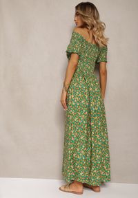 Renee - Zielona Sukienka z Wiskozy Tariya. Typ kołnierza: dekolt hiszpanka. Kolor: zielony. Materiał: wiskoza. Wzór: gładki, aplikacja, kwiaty, nadruk. Styl: boho. Długość: maxi #5