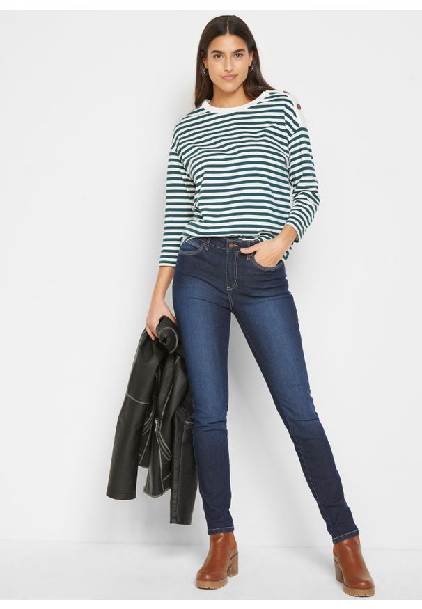 bonprix - Dżinsy Skinny, mid waist ze stretchem, Skinny. Kolor: niebieski