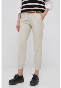 only - Only spodnie damskie kolor beżowy fason chinos medium waist. Kolor: beżowy. Materiał: tkanina