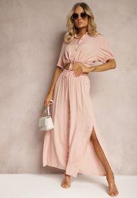 Renee - Jasnoróżowy Komplet z Bawełny w Stylu Utility Koszula i Szerokie Spodnie Veola. Kolor: różowy. Materiał: bawełna