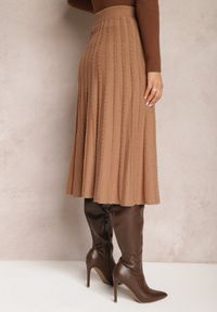 Renee - Brązowa Dzianinowa Spódnica Trapezowa Midi Arion. Kolor: brązowy. Materiał: dzianina. Styl: elegancki