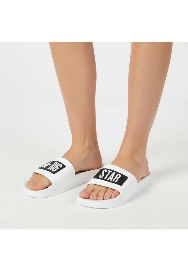 Big-Star - Klapki damskie Big Star, wsuwane basenowe klapki z tworzywa, białe, DD274A264. Okazja: do domu. Kolor: biały. Materiał: materiał. Sezon: lato. Styl: elegancki, wakacyjny