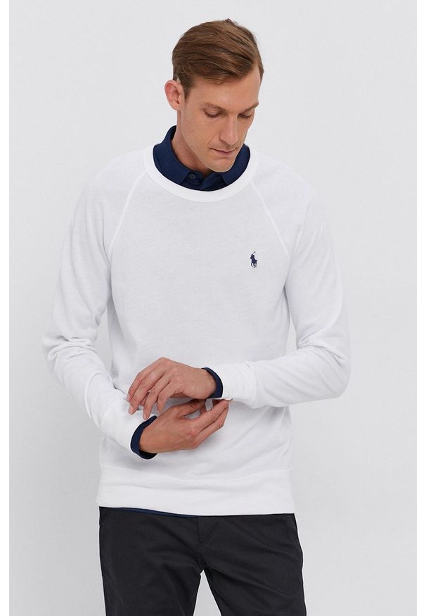 Polo Ralph Lauren Bluza bawełniana męska kolor biały gładka. Okazja: na co dzień. Typ kołnierza: polo. Kolor: biały. Materiał: bawełna. Długość rękawa: raglanowy rękaw. Wzór: gładki. Styl: casual