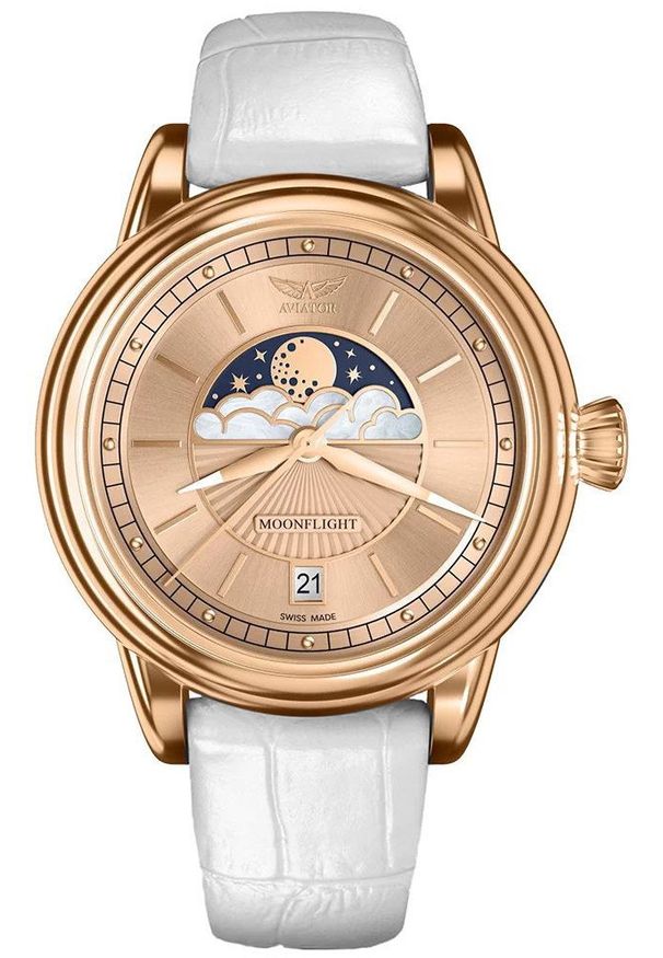 AVIATOR - Zegarek damski Aviator V.1.33.2.260.4WM biały. Kolor: biały