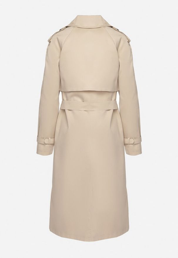 Born2be - Beżowy Długi Płaszcz Trencz o Klasycznym Fasonie z Paskiem Nasde. Okazja: na co dzień. Kolor: beżowy. Materiał: jeans. Długość: długie. Styl: klasyczny