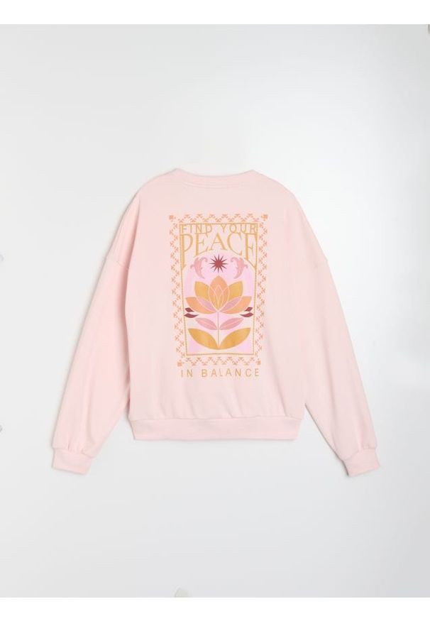 Sinsay - Bluza crewneck z nadrukiem - różowy. Kolor: różowy. Wzór: nadruk