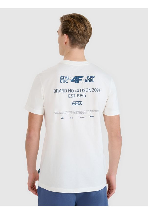 4f - 4F T-shirt regular z nadrukiem męski - biały M. Okazja: na co dzień. Kolor: biały. Materiał: dzianina, bawełna, jersey. Długość rękawa: krótki rękaw. Długość: krótkie. Wzór: nadruk. Styl: klasyczny, sportowy, casual