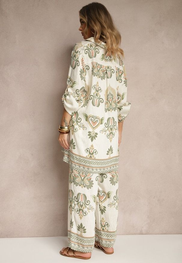 Renee - Zielony Komplet z Wiskozą Szerokie Spodnie i Bluzka w Stylu Boho Rinadora. Kolor: zielony. Materiał: wiskoza