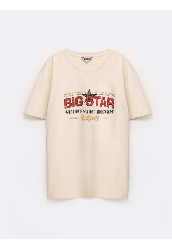 Big-Star - Koszulka męska z nadrukiem z kolekcji Authentic kremowa Enifer 103. Kolor: biały. Materiał: dzianina. Wzór: nadruk. Styl: elegancki