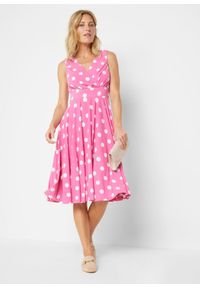 bonprix - Sukienka T-shirtowa w kropki. Kolor: różowy, zielony. Wzór: grochy, kropki #1