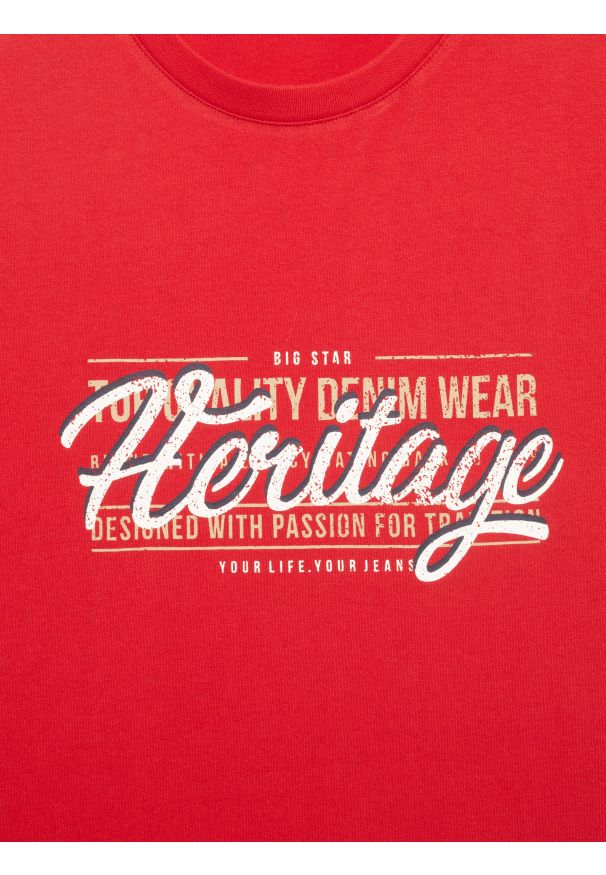 Big-Star - Koszulka męska z nadrukiem czerwona Keren 603. Kolor: czerwony. Materiał: bawełna. Wzór: nadruk