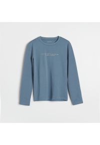 Reserved - Bawełniana koszulka z nadrukiem - Niebieski. Kolor: niebieski. Materiał: bawełna. Wzór: nadruk #1