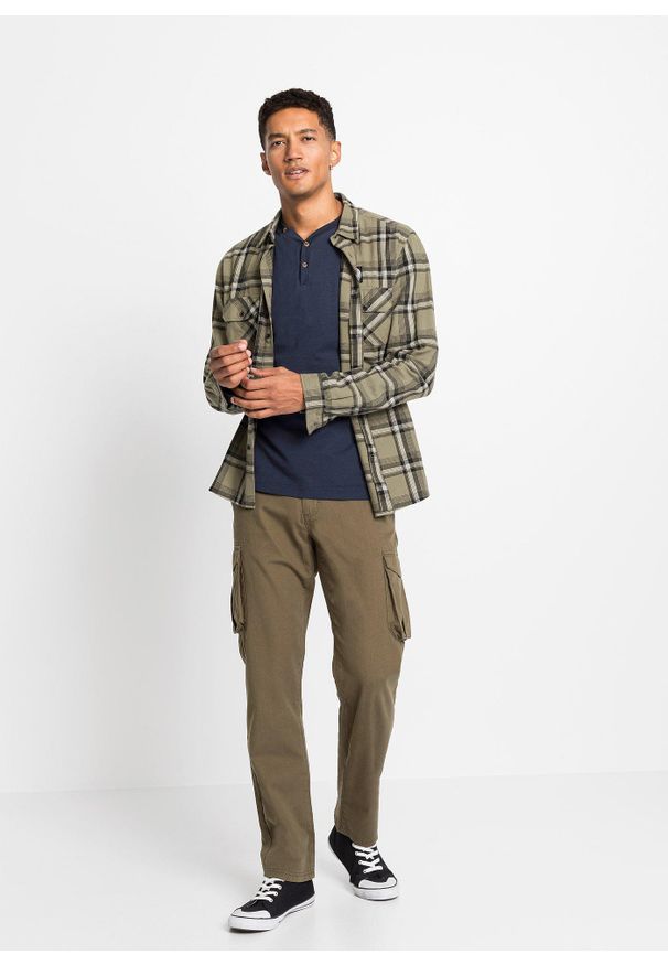 bonprix - Bluzka z dekoltem henley, długim rękawem, z czystej bawełny organicznej (2 szt.). Typ kołnierza: typu henley. Kolor: niebieski. Materiał: bawełna. Długość rękawa: długi rękaw. Długość: długie. Styl: klasyczny