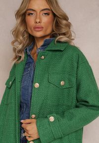 Renee - Zielony Wełniany Płaszcz Jednorzędowy Willia. Kolor: zielony. Materiał: wełna. Wzór: aplikacja #2